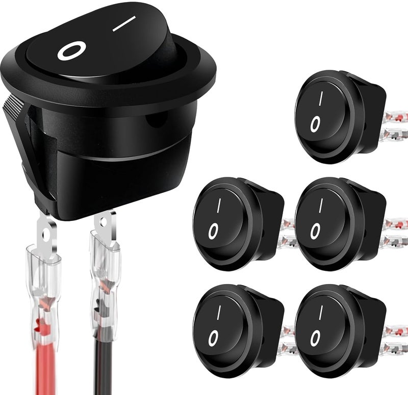 SDAQGE 12 Volt Round Rocker Switch,6Pcs Round Toggle Switch with Link Line 2Pin Snap-in Design Wires Pre-Wired Ac 6A/250V 10A/125V 12VDC for Car Truck Marine Boat Rv Vehicle 6PCS - Image 1
